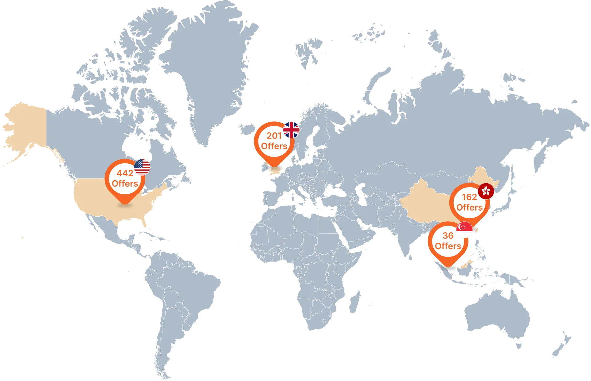 Offers secured across the US, UK, Hong Kong and Singapore